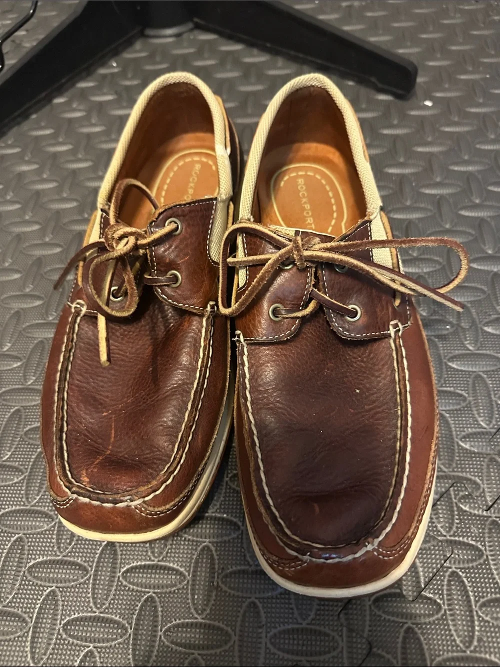 Rockport Brown Leather Boat Shoes with Tan Trim